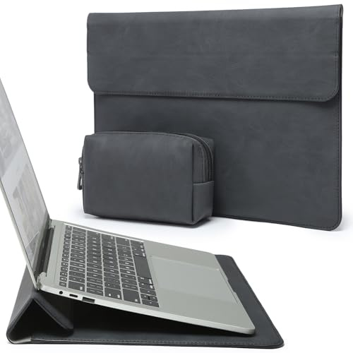 HYZUO 13 Zoll Laptop Hülle mit Standfunktion für 2026-2018 MacBook Air 13 M4 M3 M2 M1, 2026-2016 MacBook Pro 13 M2 M1, 13 iPad Pro/Air M4 M2 2024, Surface Pro 11/10/9/8, mit Kleine Tasche, Graphit