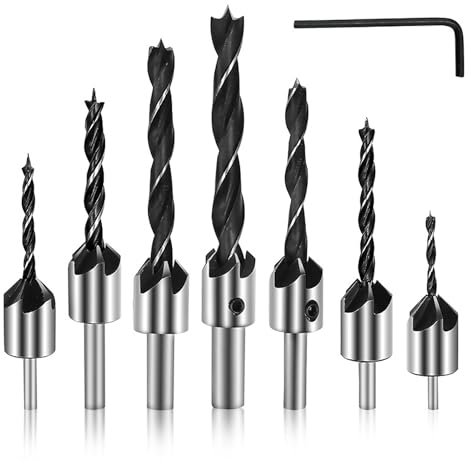 7 Piezas HSS Juego de Brocas Avellanadoras,3 4 5 6 7 8 10mm,Juego de Brocas Avellanadoras,con Llave Hexagonal,Herramienta de Chaflán de Madera,para Taladrar Biselar Desbarbado