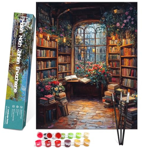 Bougimal Pintura por Números Adultos Paisaje con Pinceles y Pinturas Acrílicas - 40 x 50 cm, Sin marco, Librería 1