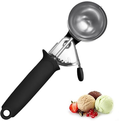 Stainless Steel Ice Cream Scoop – Easy-to-Use Trigger Mechanism, Ergonomic Handle, Non-Stick Scooper for Smooth Serving of Ice Cream, Gelato, and Sorbet