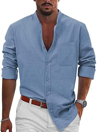 Uomo Camicia In Lino Elegante Manica Lunga Camicie Estiva No Stiro Traspirante Bluse Cotone Casual Firmata Coreana Camicia Spiaggia Botton Down Taglie Forti Comode Camicia Da Lavoro Per Le Vacanze