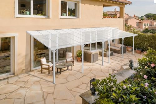 Pérgola/cochera de Aluminio Cazeboo, KLEO Carport, 800 x 300 cm, Gris, pérgola adosada, 24 m², Techo de policarbonato