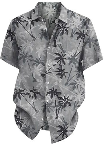 Hawaii skjorta herr 4XL, skjorta herr svart slim fit fritidsskjorta tryckt utomhusskjorta strandskjorta grafik kreativ herrskjorta andas vintage skjortor lätt sommarskjorta revers fritidsskjorta, GRÅ