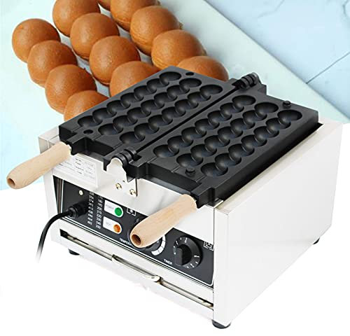 HUSPOO Kommerzieller Waffelball-Maker 1500W, Edelstahl Doppelplatte mit Antihaftbeschichtung, 6-Kugel-Bubble-Waffeleisen für Muffins/Pfannkuchen, 50-300°C