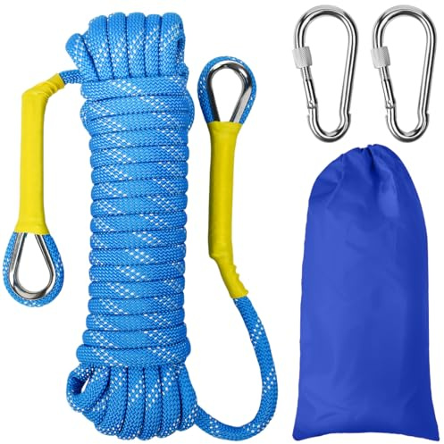 EMAGEREN Corda da Arrampicata 8mm ad Alta Tenacità, Corda di Sicurezza con Sacchetto di Trasporto, Corda Statica Intrecciata con 2 Moschettoni, per Escursionismo, Campeggio, Salvavita, Fuga (Blu, 10m)