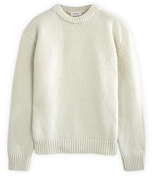 Diana Studio - Boxy Rundhalspullover im Oversize-Look aus 100% Shetlandwolle, Herren, Langarm, Casual Fit, Weiß, L
