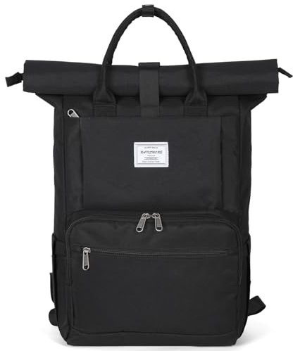 RAINSMORE Rolltop Rucksack Herren Groß Laptop Rucksack 15.6 Zoll Rucksack Wasserdicht Schwarz Backpack Schulrucksack Damen Reiserucksack Tagesrucksäcke