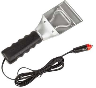 Homeponnew Rascador de hielo eléctrico calefactado para parabrisas, 27 cm, herramienta de limpieza y eliminación de nieve con diseño antiarañazos negro + plateado