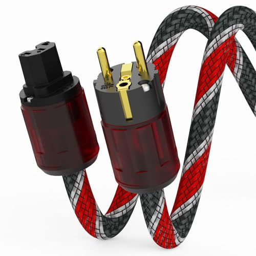 Monosaudio P046 High End Audiophil strömkabel 2M kopparskärm, 2-polig HiFi strömkabel OFC AC kallenhetskabel, 17 mm EU Schuko-kontakt IEC C15-uttag för DVD/förstärkare/avkodare/subwoofer/AMP
