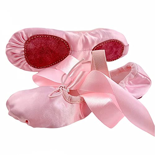 Scarpe da ballo rosa, suola divisa, con nastri, scarpe da ballo per ragazze, rosa scuro, taglie per bambini e adulti, rosa, 24 EU