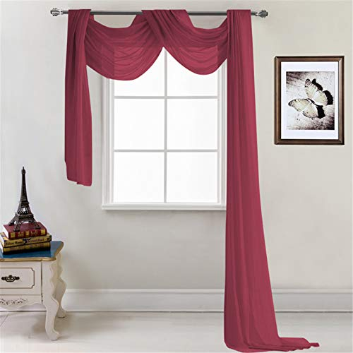 SWECOMZE Cortina de gasa transparente – Cortina transversal para cama con dosel / cortinas decorativas para boda, 1 unidad, 548 x 132 cm (rojo)