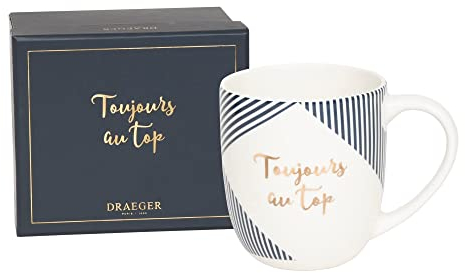 DRAEGER PARIS 1886 | Mug Céramique Bleu 320ml | Toujours au Top | Cadeau Humoristique Famille, Ami, Collègue | Anniversaire, Saint-Valentin | Design Chic Géométrique | Avec Boîte Cadeau