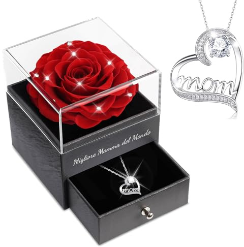 Sunia Festa della Mamma Idee Regalo, Vera Rosa Eterna con Collana Argento 925 Donna, Migliore Mamma del Mondo, Rosa Eterna Stabilizzata, Regalo Donna Compleanno