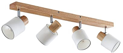 Lindby Deckenlampe Holz Textil, Stoff Deckenleuchte, Deckenstrahler drehbar und schwenkbar, 4x E14, ohne Leuchtmittel, Deckenspot, Wohnzimmerlampe