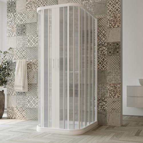Mampara de ducha de 3 lados de PVC con fuelle 70 x 70 x 70 cm H 185 mod. Narciso con apertura central