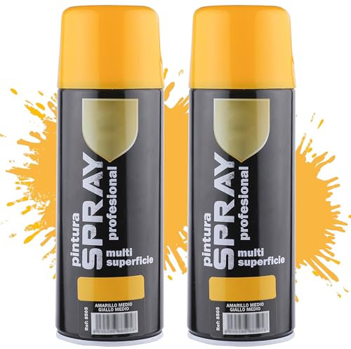 Etrexonline Pintura Spray Multicolor Profesional 400ml Adecuado Metal Madera y Plástico - Color Amarillo (Paquete de 2)