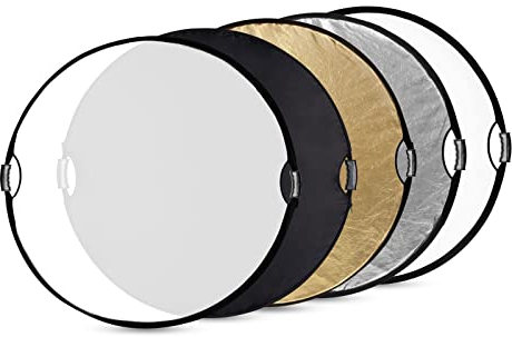 SMALLRIG 5 in 1 Reflektor 110cm 42-Zoll Lichtreflektor, mit Griff, Zusammenklappbarer Fotografie Reflektor, mit Tragetasche, durchscheinend Silber Gold Weiß und Schwarz – 4131
