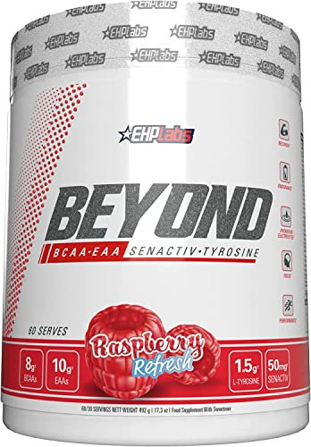EHP Labs Beyond BCAA Powder Amino Acids Supplement for Muscle Recovery - 8g of Sugar Free BCAAs Post Workout Recovery & 10g of EAA Amino Acids Powder - 60 Servings (Raspberry)