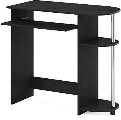 Furinno Computer Desk, Engineered Wood, Americano/Stainless Steel, 80 (W) x 73 (H) x 40 (D) cm