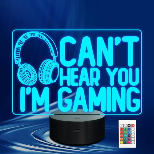 CoolGift Mart 3D Gaming Night Light with Headset Graphic - 16-Color Touch & Remote Control. Perfect Funny Gift for Men, Gamers, Teens & Kids (12+) Who Love Video Games & Humor