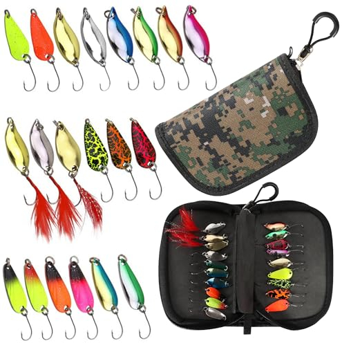 Angelzubehör Forellen Spoon Set,20 stücke Kunstköder Spinner Angeln Set mit Tragetasche Forellenköder Set für Forelle Barsch Hecht Zander