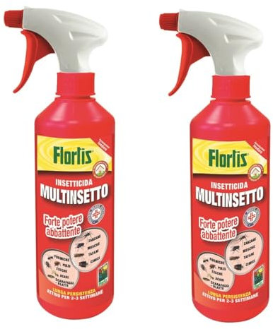 Flortis Multinsetto pronto all'uso. Kit 2 unità insetticida acaricida liquido pronto all'uso. Forte potere abbattente. Anti mosche zanzare formiche scarafaggi cimici 400ml. Lunga persistenza 20gg.