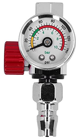 Ejoyous Tryckregulator för sprutpistol, G1/4 tum gänga, Lackeringspistol, Tryckregulator för luftkompressor, Sprutpistol tryckmätare, Silver och röd