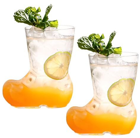 Ddewing 2-Piece Glass Cup - 380ML Personalized Wine Glass, Boot-Shaped, Clear Drink Cup for Beer, Cocktail, Juice, Coffee, Milk Tea