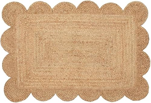SHIVERO HOMES Weaving Cottage Scalloped Natural Jute Area Rug | Beige, 2X3 FT Handwoven Jute Doormat | Eco-Friendly, Durable, and Stylish | Perfect for Living Room, Bedroom, and Entryway