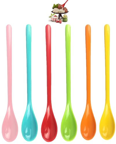 Cucchiai di plastica Colorati, 6 Pezzi Cucchiai in Plastica di Lunghi, Riutilizzabile Cucchiaini Da Uovo, Cucchiaini Da Caffè Pet Plastica, Cucchiaio da Dessert, per Caffè, Dessert, Tè Gelato