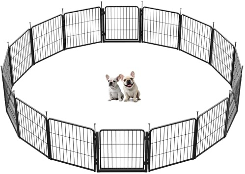 SunsGrove 16-teilig Welpenlaufstall 60cm Hoch, Schwerlast Hundestall für drinnen mit 2 Türen, Anti-Rost Hundezaun, Automatische Verriegelung，Pet Playpen for Yard RV Camping, Schwarz