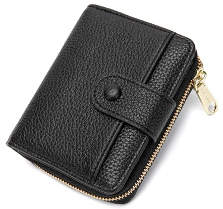 CHAOFANXI Small Purses for Women, Card Holder Ladies Wallets, Bifold Leather Card Wallet Organizer, RFID Blocking Wallet for Women with Zipper Coin Pocket with Multiple Card Slots, Black