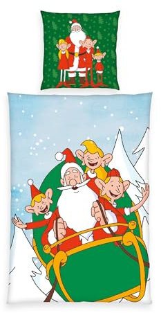 Herding Weihnachtsmann & Co. KG Flanell-Bettwäsche, Kissenbezug ca. 80x80 cm, Bettbezug ca. 135x200 cm, mit Knopfleiste, Baumwolle/Flanell