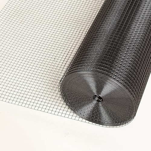 19 Gauge 1/2 inch 36in×50ft Black Hardware Cloth Chicken Wire Fence, Galvanized Steel Vinyl Coated Wire Mesh Roll Supports Poultry Netting Cage Fence Snake,Rabbit Wire