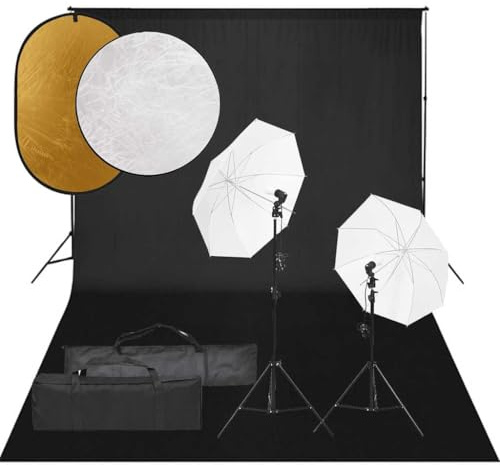 Kaloriko fotostudioset med belysning, bakgrund och reflektor av aluminium, 5 500 K dagsljuslampor, 2 stativ, 5-i-1-reflektor, dimbar för porträtt, produktfotografering, streaming, vlogging