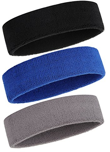 ONUPGO Schweißband Stirnband für Männer & Frauen - 3PCS Sports Stirnbänder Feuchtigkeitstransport Athletic Cotton Terry Cloth Schweißband Schweißabsorbierende Kopfband (Black/Grey/Blue)