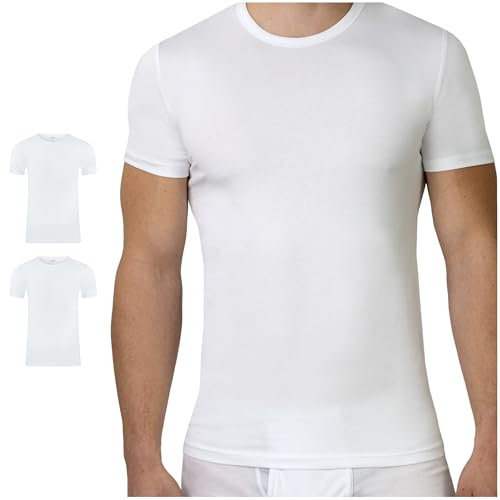 SES 2er Pack Unterhemden mit Rundhalsausschnitt Weiß XL/Basic T-Shirt aus 95% Baumwolle & 5% Elasthan/enganliegendes Herren T-Shirt & Business Unterhemd weiß Kurzarm