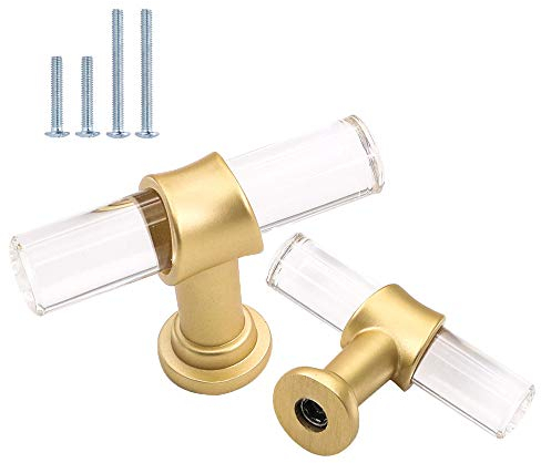goldenwarm 10 Stück Möbelknopf Gold Griffe Gold Möbelgriffe Schubladenknöpfe Modern Kommodengriff Zinklegierung Acryl Transparenter Knopf