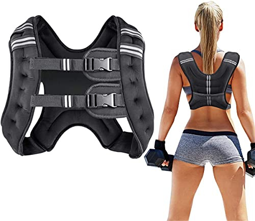 Prodigen Weighted Vest for Women and Men 16 Lbs with Reflective Stripe and Double Adjustable Buckle Straps Weight Vests for Strength Training, Jogging, Cardio, Weight Loss, Muscle Building, Black