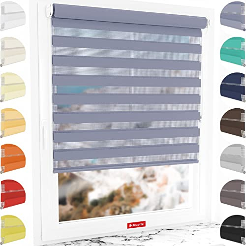 Schuette® Rollo ohne Bohren & mit Bohren 2in1 ● Tag & Nacht Doppelrollo Kollektion: Blooming Iris (Violett) ● 30 x 130 cm (Breite x Höhe) ● Suprafix Klemmrollo = Klemmfix 2.0 ● 60s Montage mit Video