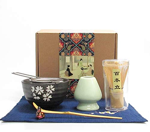 Artcome Japanese Matcha Tea Set, Matcha Whisk, Traditional Scoop, Matcha Bowl, Ceramic Whisk Holder, Handmade Matcha Ceremony Kit for Traditional Japanese Tea Ceremony (7 Pcs)