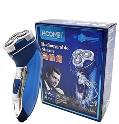 HOOMEI - Dry Rasoio Elettrico Barba Uomo Ricaricabile E Senza fili Rasoio Barba Impermeabile a 3 Testine Rotanti per Rasatura, Blu & Argento