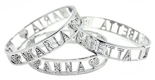 Bracciale con nome acciaio inossidabile rigido strass made in italy idea regalo (Alice)
