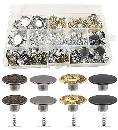 WiDream 120 Stücke Jeans Knöpfe, Metallknöpfe, Metall Nähfreiknopf, Metallknöpfe Ersatz-Kit, Jeans Knöpfe Set, zum Wechseln von Jeansknöpfen, zum Basteln
