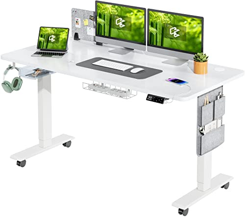 MAIDeSITe Height Adjustable Standing Desk Sit Stand Table with Drawer and 140 * 70cm Desktop for Home Office