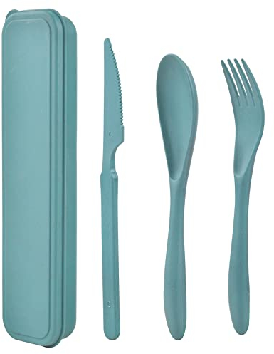 Posate da Viaggio Plastica Riutilizzabili, Set di Posate da Viaggio con Custodia Forchetta, Coltello, Cucchiaio, Posate da Campeggio per Picnic, Scuola, Ufficio, Pranzo (verde)