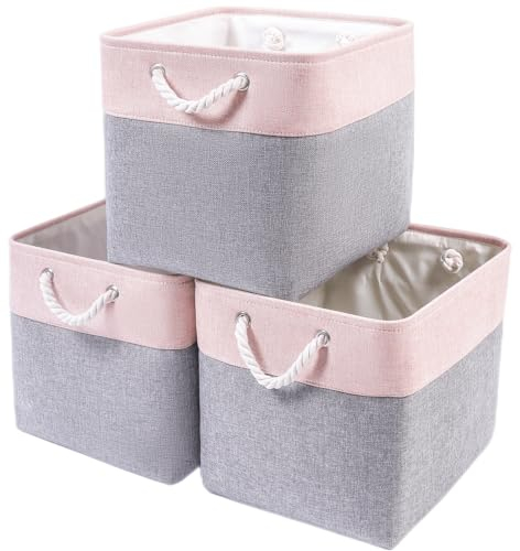 Mangata Aufbewahrungsbox Stoff,33 x 38 x 33 cm Großer Aufbewahrungskorb, Korb Aufbewahrung für Schrank, Regal,Kleidung(Graues Pulver, 3 Pack)