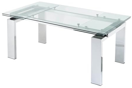 Vente-unique - Table à Manger Extensible 8 à 10 Personnes en Verre trempé et métal - Transparent - LUBANA