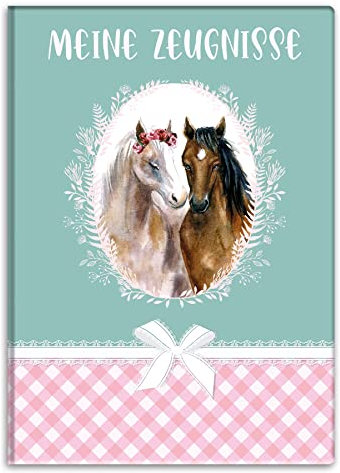 itenga Zeugnismappemit Motiv DIN A4 Dokumentenmappe Zeugnisse - für Kinder Jugendliche Schüler Mädchen (Pferde)