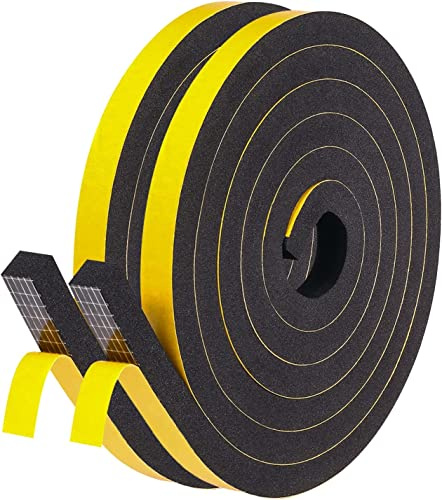 Weather Stripping Self Adhesive Foam Tape 12mm(W) x 12mm(T) Window Door Draught Excluder SoundProof Weather Strip Tape Seals for Gap Seal,2 Rolls, Total 4M Long Black